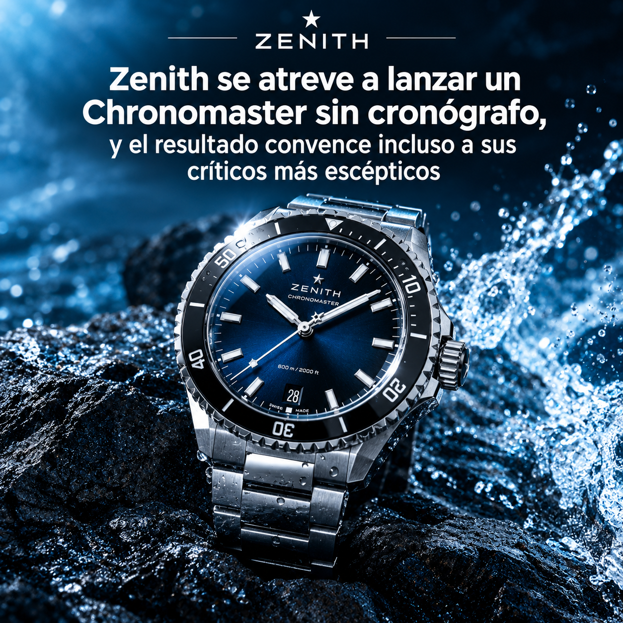 Zenith Chronomaster Solo Sport con esfera de tres agujas y bisel cerámico negro, el primer modelo de la colección sin cronógrafo